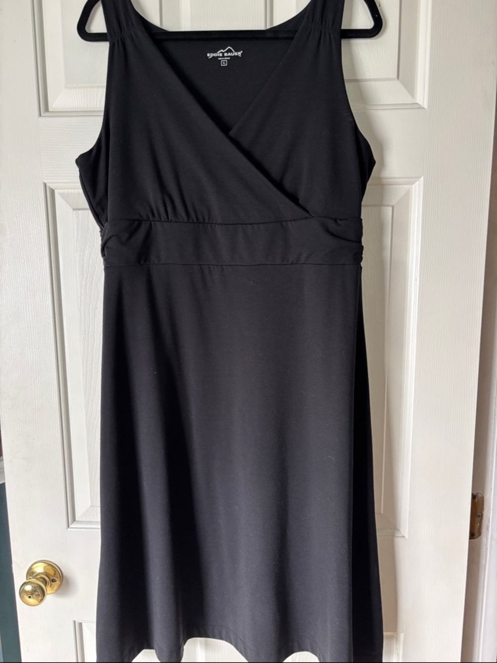 Eddie Bauer Black Sleeveless Wrap-Front Knee-Length Dress